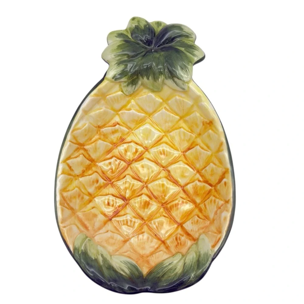 Italian Majolica Art Pottery Pineapple Bowl Dish Hand Painted Vintage MCM Italy